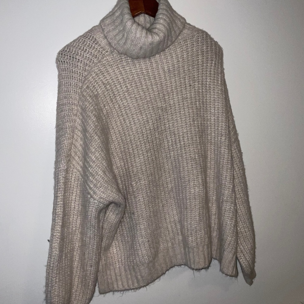 Splendid Fold-Over Turtleneck Sweater — Cream, Size XL (New with Tags)